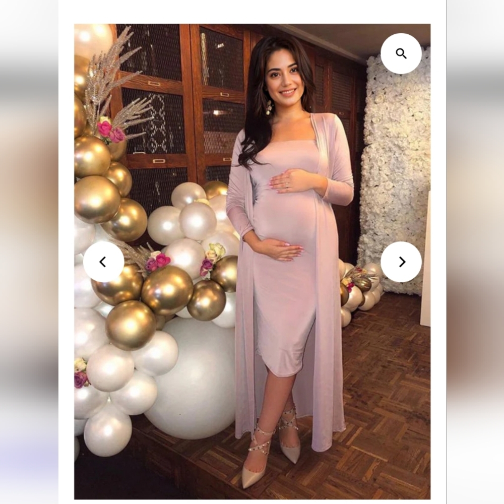 Momyknows Pink Bright Wire Long Sleeve 2-in-1 Glitter Bodycon Dress - Maternity